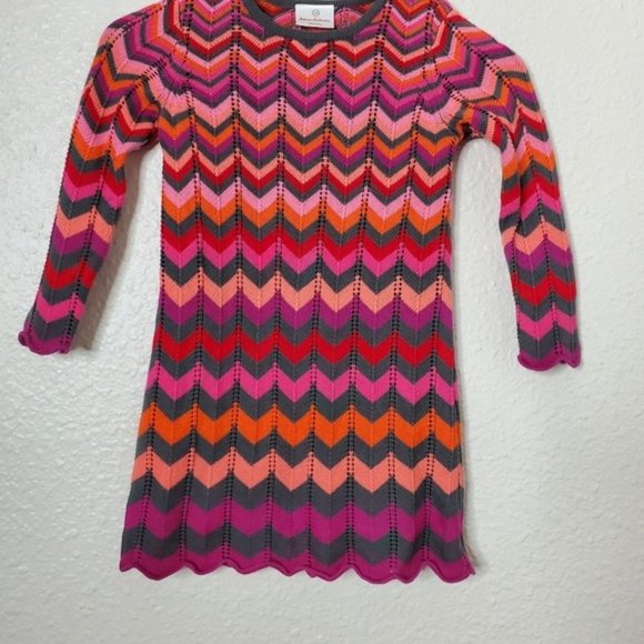 Hannah Andersson Chevron Knit Long Sleeve Cotton Dress Kid's Size 130CM - Picture 5 of 8
